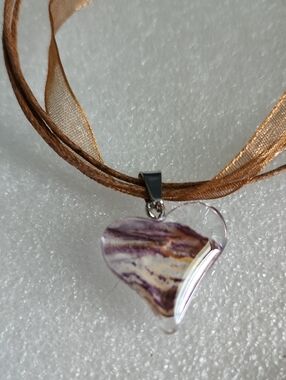 Hand Crafted Purple and Brown Glass Heart Pendant Necklace